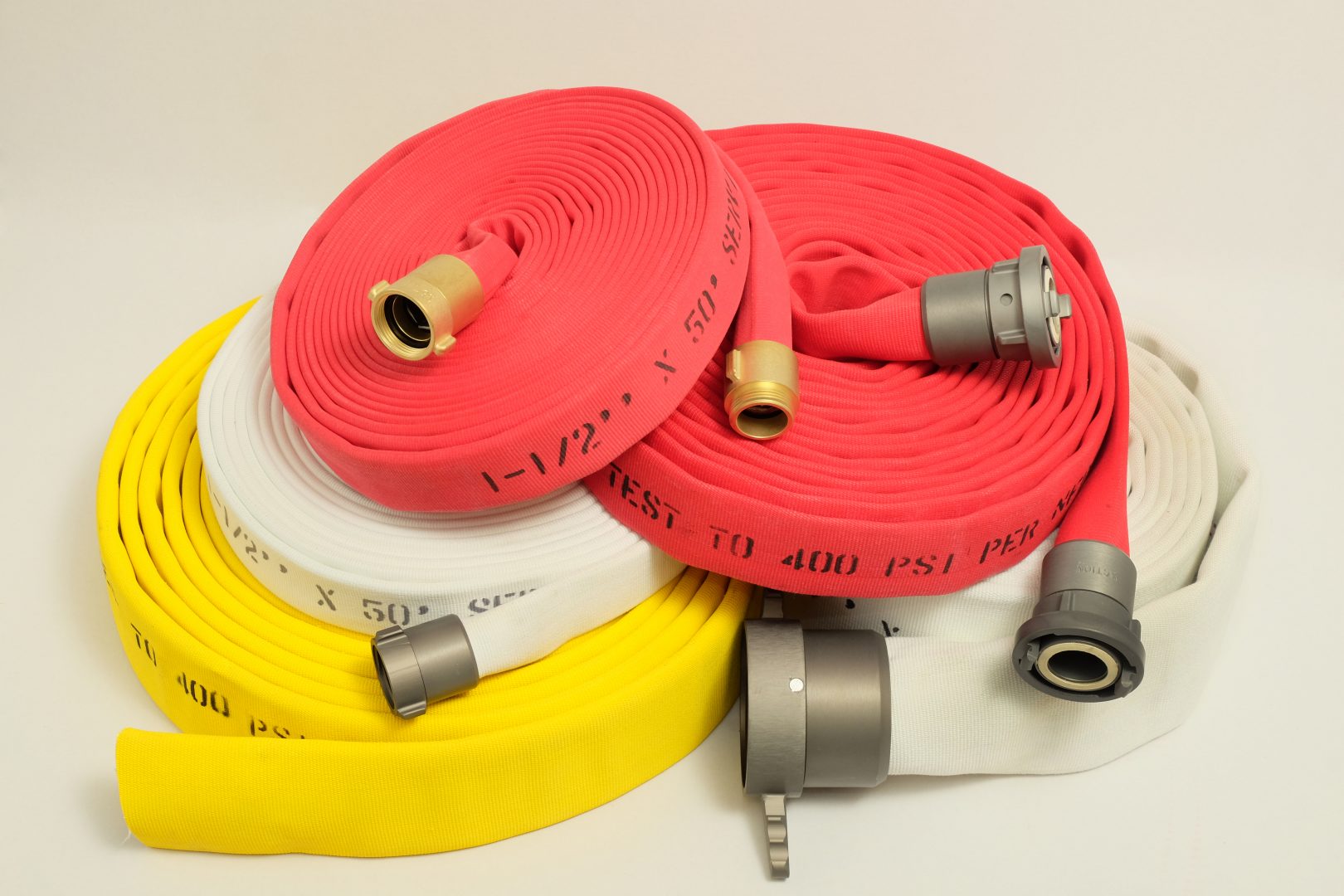 1-1/2 x 75' Red Coupled Brass IPT/NPSH Double Jacket Fire Hose