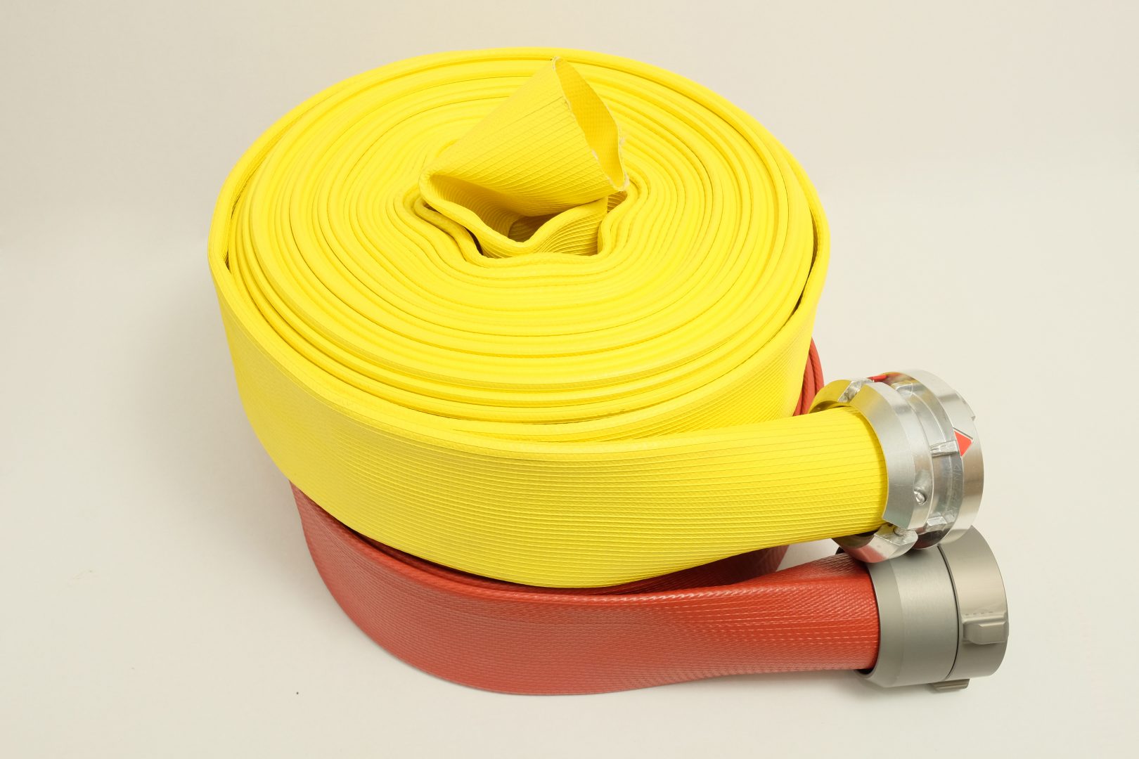 Fire Hose - 2 1/2 x 50' Lay Flat Water Hose - Made in the USA - Red  Firefighter Hose - NH Couplings
