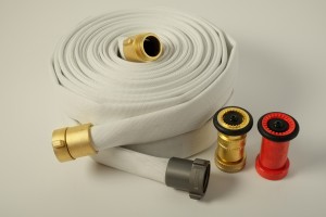 Reel-fire-hose-coupled-brass-aluminum-lexan-brass-nozzle
